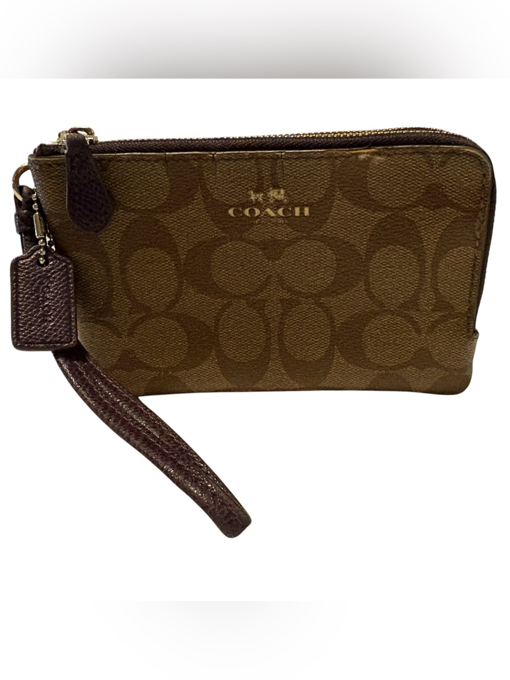 Coach Double Corner Zip Wristlet in Signature Canvas